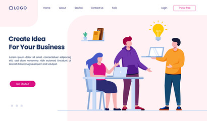 Create idea for your business. brainstorming landing page website illustration flat vector template background