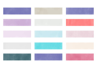 Watercolor palette with the best color combinations for Very Peri. Vector eps 10. Stains of Watercolor paints for design. All shades of purple.