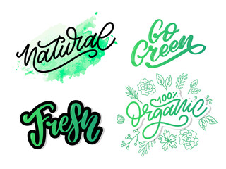 Go Green label, trendy brush lettering, inspirational phrase. Vegetarian concept. Vector calligraphy for vegan shop, cafe, restaurant menu, badges, stickers, banners, logos. Modern typography