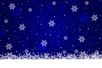 Christmas winter blue background with falling snow and snowflakes.