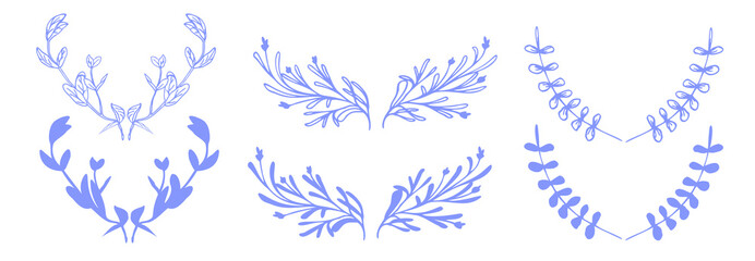 Fototapeta premium Floral ink drawn set 
