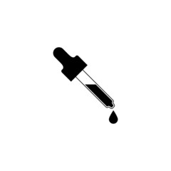 Pipette dropper with a drop. Vector illustration and silhouette on white background.
