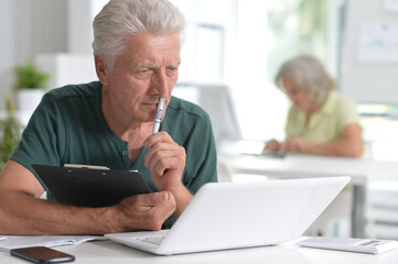 Fototapeta premium senior man using laptop in office