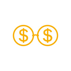Gold glasses with dollar symbol. Vector sign icon illustration.