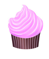 illustration of tasty cupcake with pink cream isolated on white background