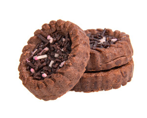 Brown choco cookies round circle with filling isolated on the white