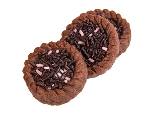Brown choco cookies round circle with filling isolated on the white