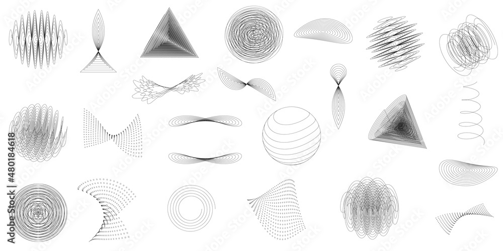 Poster abstract line geometric shapes set. futuristic graphic elements. retro futurism collection. modern a