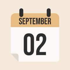 Flat calendar icon. month of September, day 02