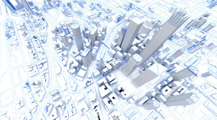 white low poly modern downtown above view