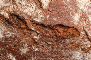 Texture of rye bread top view, close photo of bread
