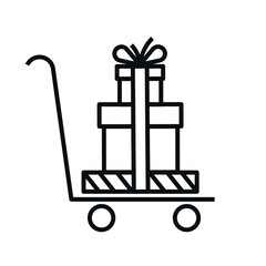 Shopping cart with gift. advertising web banner. vector design of flat icon.