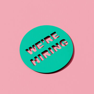 text we are hiring cut out on paper, square