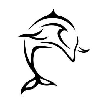 The silhouette of a dolphin is drawn with different black lines. Design for a logo, tattoo, emblem for the design of the pool or dolphinarium, print on clothes. Vector isolated illustration