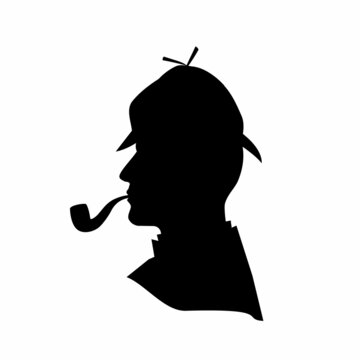 recommend clip art: Detective silhouette isolated on white background. Man smoking pipe. Vector stock