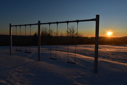 The School Yard On A Winter Morning, Sainte-Apolline, Québec, Canada