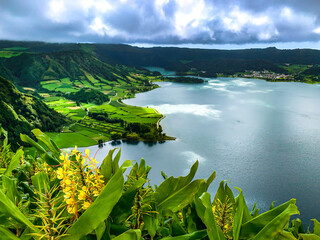 beautiful landscape of Sete Cidades lake on Sao Miguel Island Azores island