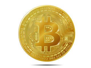 Bitcoin Crypto Currency Gold color coin, Bitcoin Symbol Isolated On white  Background. Realistic vector illustration.