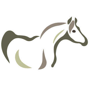 The silhouette, the outline of the muzzle of the horse in brown, the portrait is drawn with lines of different widths. Design for logo, tattoo, mascot, symbol. Vector isolated illustration