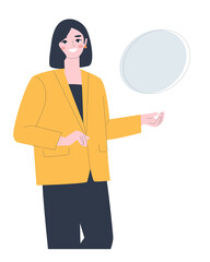 Business woman in a suit. The realtor shows the house. Business real estate. Flat vector illustration