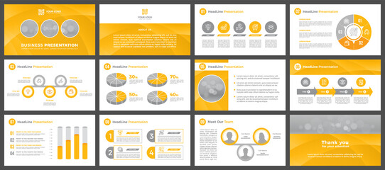 Presentation template in yellow. A set of slides for a business company.