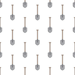 Shovel Seamless Pattern On A White Background. Shovel Outdoor Activities Theme Vector Illustration