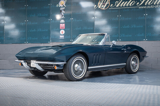 BARCELONA, SPAIN-MAY 25, 2021: 1966 Corvette Sting Ray Convertible (second generation, C2)