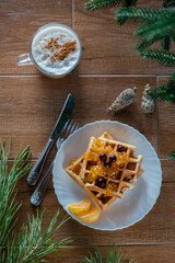 winter good breakfast in the morning Viennese waffles coffee cappuccino
