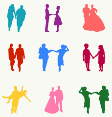 Couples In Different Poses Silhouette