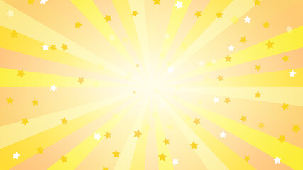 星が散らばるオレンジカラーのサンバースト背景、明るい中心,16対9比率サイズ