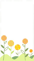 デフォルメ、カラフルな可愛い花畑の背景素材,9対16比率サイズ