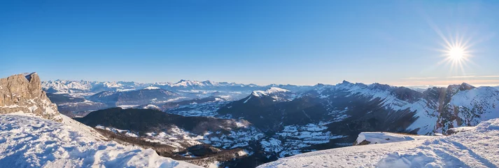 Papier Peint photo autocollant Mont Blanc Panorama enneigé sur les alpes françaises et sur le Vercors - Villard De Lans, France