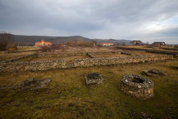 Hunedoara, Romania, January 08-2022. The ruins of the fortress Ulpia Traiana Sarmizegetusa, the...