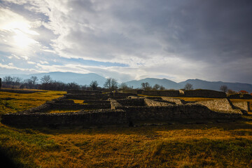 Hunedoara, Romania, January 08-2022. The ruins of the fortress Ulpia Traiana Sarmizegetusa, the...