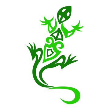 Green Salamander silhouette drawn with different lines in Celtic style. Lizard tattoo, logo, emblem for fashion design, stickers, scrapbook, paper, keychain, banner. Isolated vector illustration