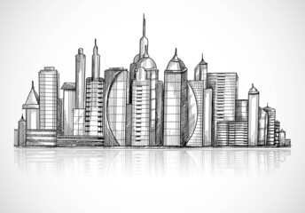 Beautiful hand draw city skyline sketch background