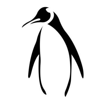 The silhouette of the penguin is drawn with various black lines. Logo, tattoo, emblem for company or club design. Vector isolated illustration