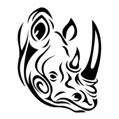 Black rhinoceros muzzle logo silhouette with a swirl pattern drawn on a white background. Vector isolated illustration