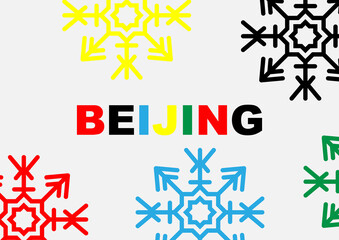 Winter Olympics in Beijing. Colored inscription Beijing on a gray background. - obrazy, fototapety, plakaty