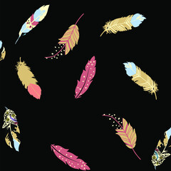 Feather Seamless Pattern in Black