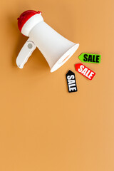 Sales announcement concept with sale labels and megaphone