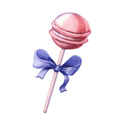 Watercolor pink lollipop. Sweet candy on a stick. Watercolour illustration