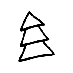 Rustic doodle Christmas tree. Winter forest hand drawn vector illustrator