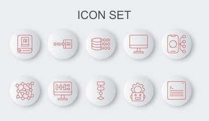Set line Web developer programming code, Neural network, Binary, Robot setting, Artificial intelligence AI, Algorithm and icon. Vector