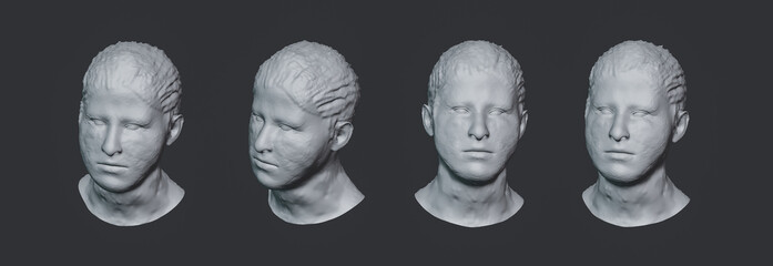 full detailed human face 3d model set render view from different angles stock image