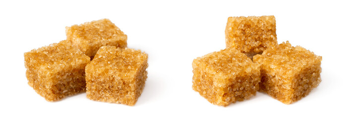 Brown sugar cubes isolated on white background