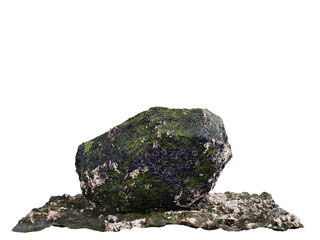 Fototapeta premium 3D illustration. Rendering of rocks and moss. isolated on white background-clipping path