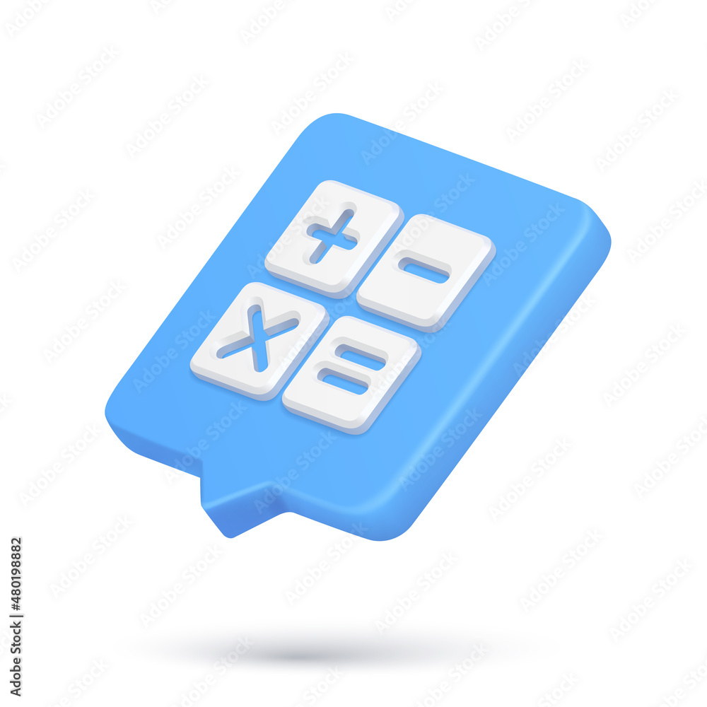 Poster calculator keyboard elements for counting amount balance 3d icon realistic vector illustration