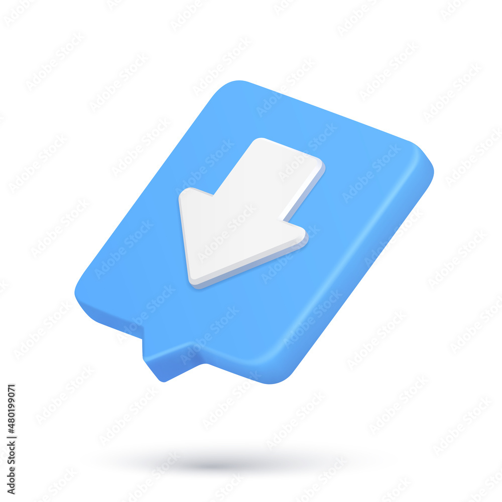Poster realistic quick tips arrow down download pointer speech bubble cyberspace notification 3d icon