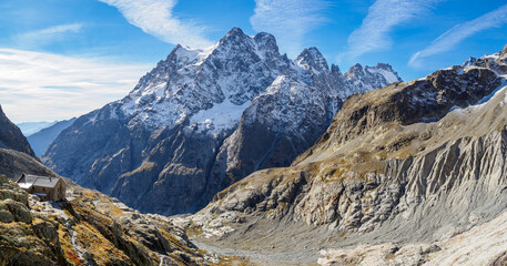 View of Mont Pelvoux (3,946m) located in the Ecrins Massif in French Alps